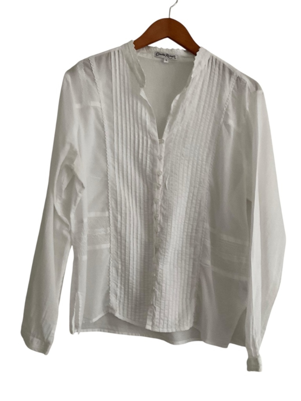 Claudia Richard Button Up Blouse XL White Long Sleeve Romantic Victorian Boho - Picture 2 of 12
